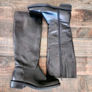 Bata Italian Design Black Leather Knee High Boots Women Size 36 Side Zip